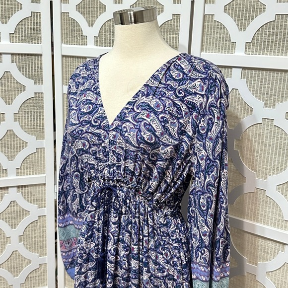Few Moda Paisley Peasant Maxi Dress Womens S Blue Long Sleeve Boho Cottage Flowy - Picture 3 of 16